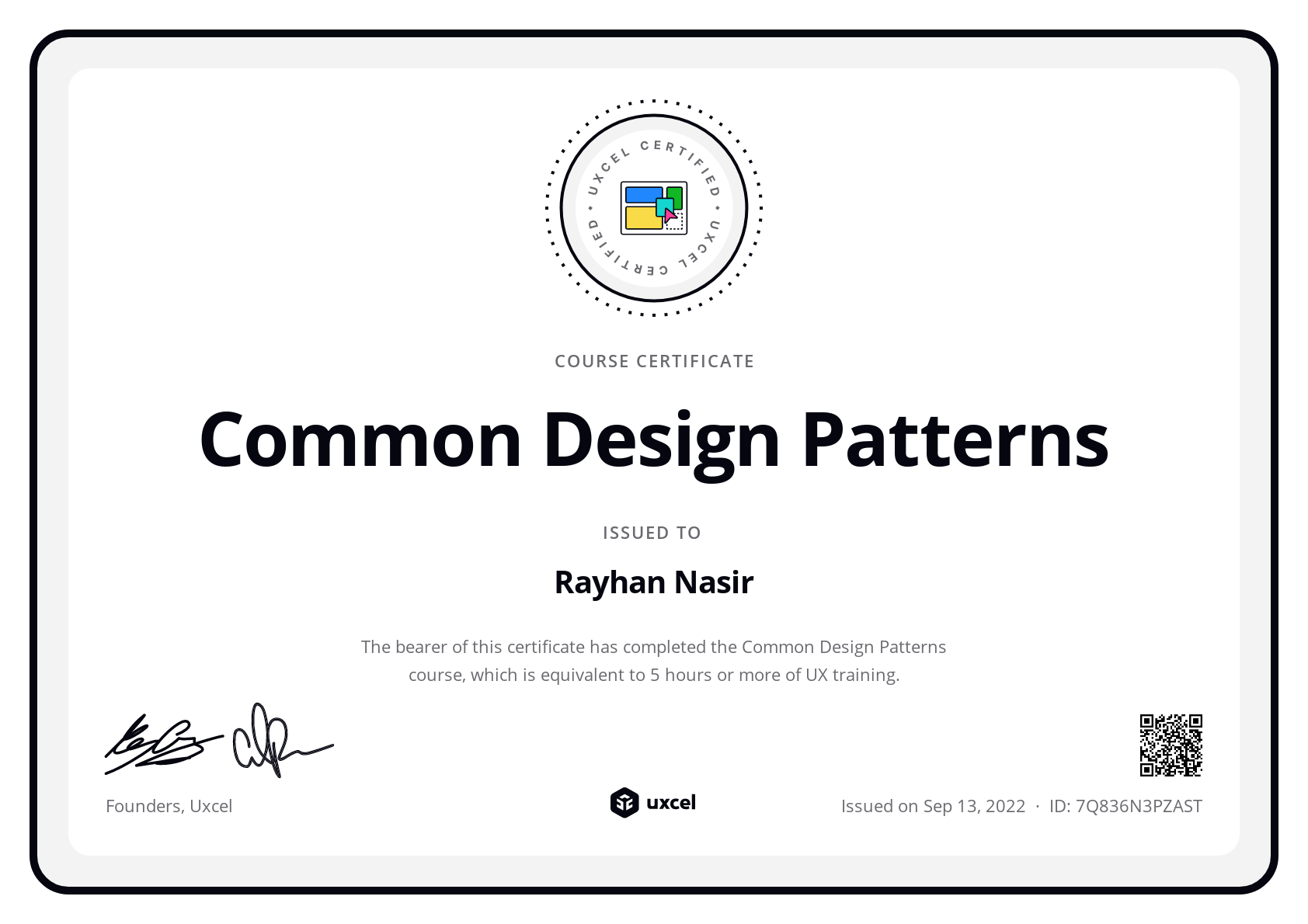 Rayhan Nasir's certificate